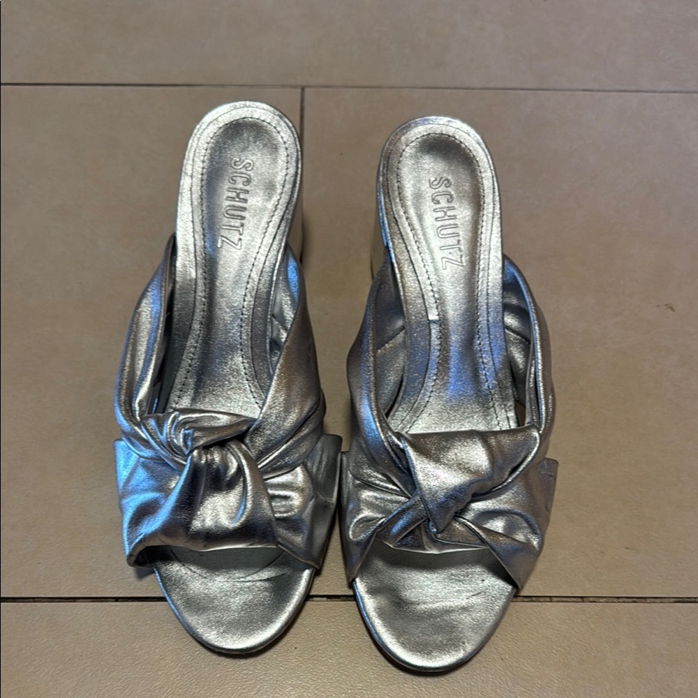 SCHUTZ Metallic Silver Mules